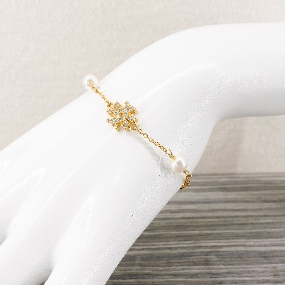 Tory Burch Gemstones and Pearl Bracelet Gold OS - Picture 8 of 16